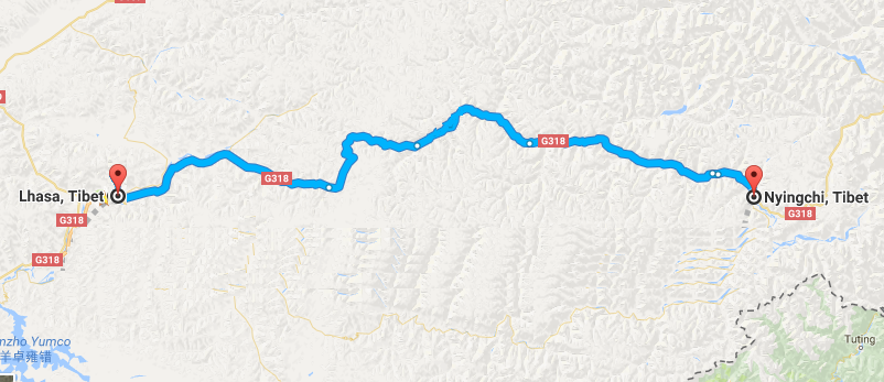 6 Days Lhasa & Nyingchi Tour Map