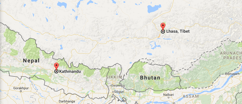 9 Days Lhasa & Kathmandu Overland Tour via Everest Map
