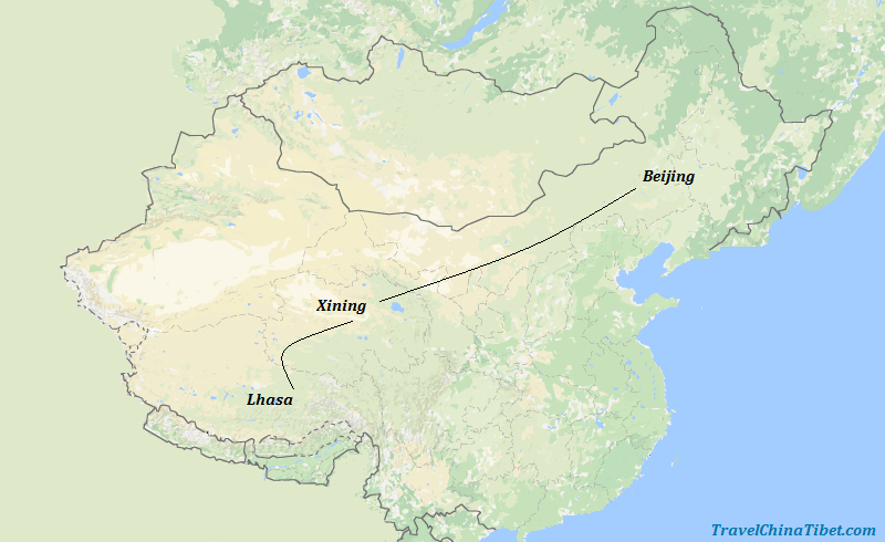10 Days Beijing Xining Tibet Train Tour Map