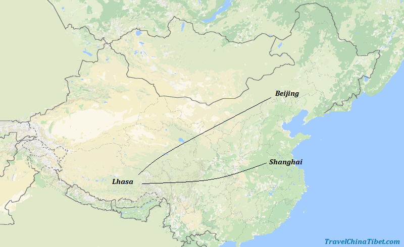 9 Days Beijing Lhasa Shanghai Contrast Tour Map