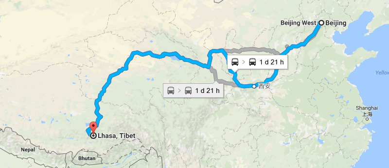 9 Days Beijing Lhasa Train Tour Map