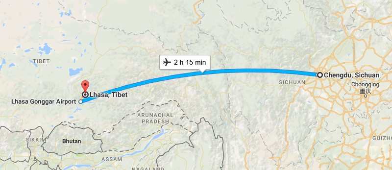 6 Days Lifetime Chengdu & Tibet Tour By Flight Map