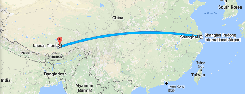 6 Days Shanghai Tibet Highlights Tour By Flight Map