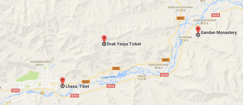 7 Days Xining Lhasa Highlights with Ganden Monastery Map