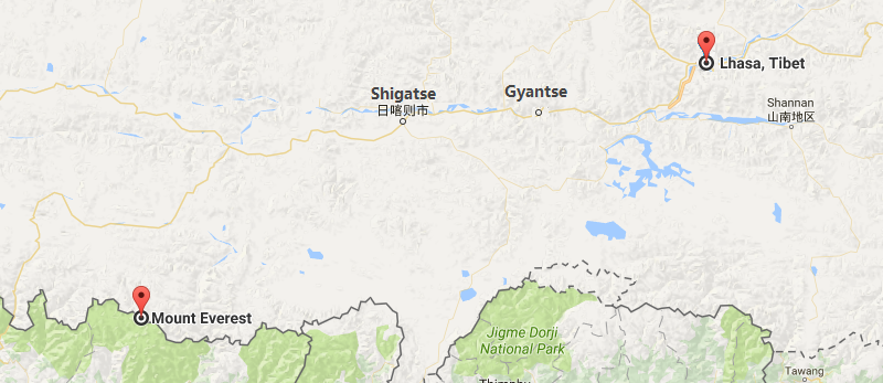 10 Days Xining & Lhasa & Everest Tour Map