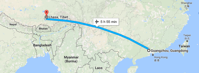 7 Days Guangzhou Lhasa Highlights with Ganden Monastery Map