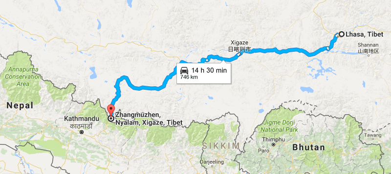 9 Days Xining & Tibet & Kathmandu Tour Map