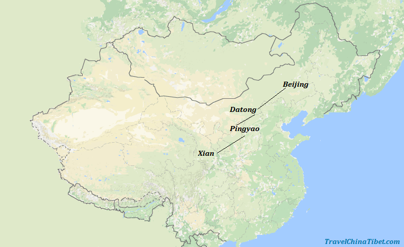 9 Days Beijing & Datong & Pingyao & Xian Historical China Map