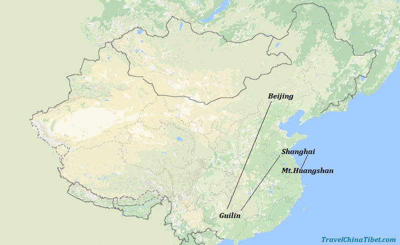 11 Days Treasures of China Tour with Hongcun Vilalge Map
