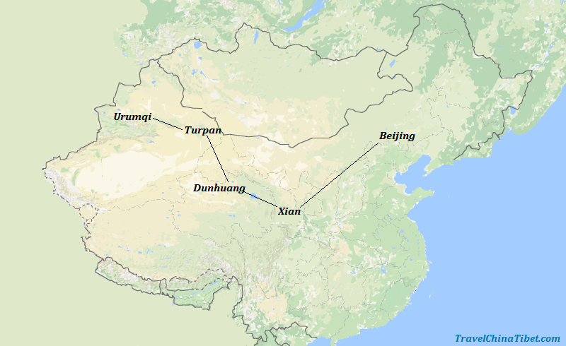 12 Days Silk Road Tour from Beijing Map