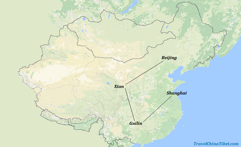 14 Days China Hiking Tour Map