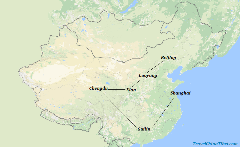 15 Days China Kungfu and Panda Tour Map