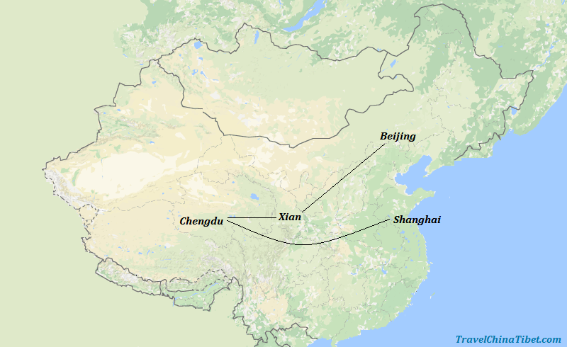 10 Days Golden Triangle Tour with Panda Visit  Map