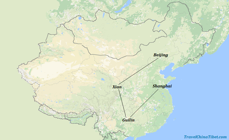 10 Days Classic China Tour from Shanghai Map