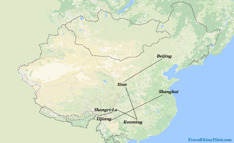 14 Days China Tour with Tiger Leaping Gorge Hiking Map