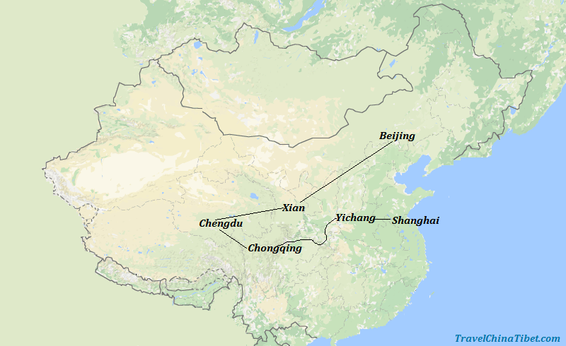 14 Days Best of China with Yangtze Cruise and Panda Visit Map