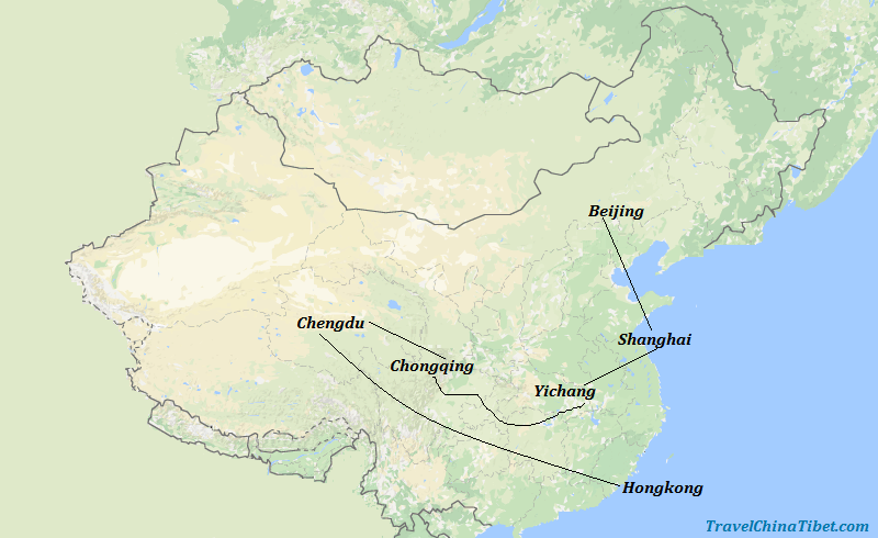 13 Days China Yangtze Tour with Panda Map