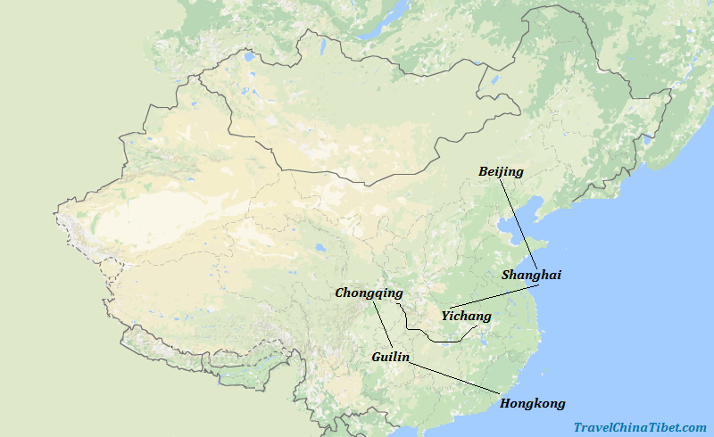 14 Days Best of China with Yangtze Cruise  Map