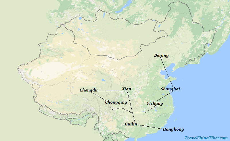 17 Days China Panorama from Hong Kong Map