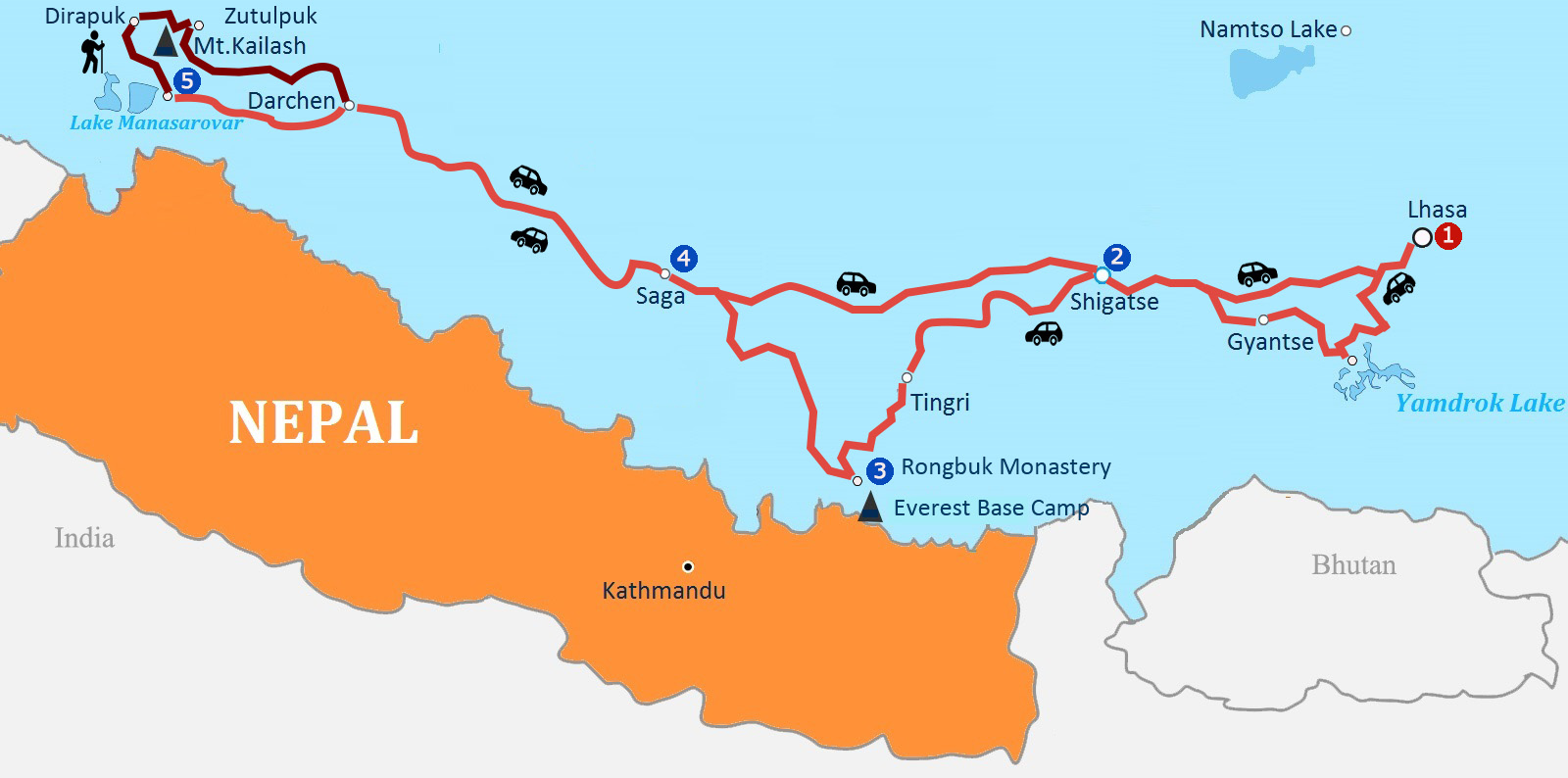 14 Days Mt. Kailash Trek & Pilgrimage Group Tour Map